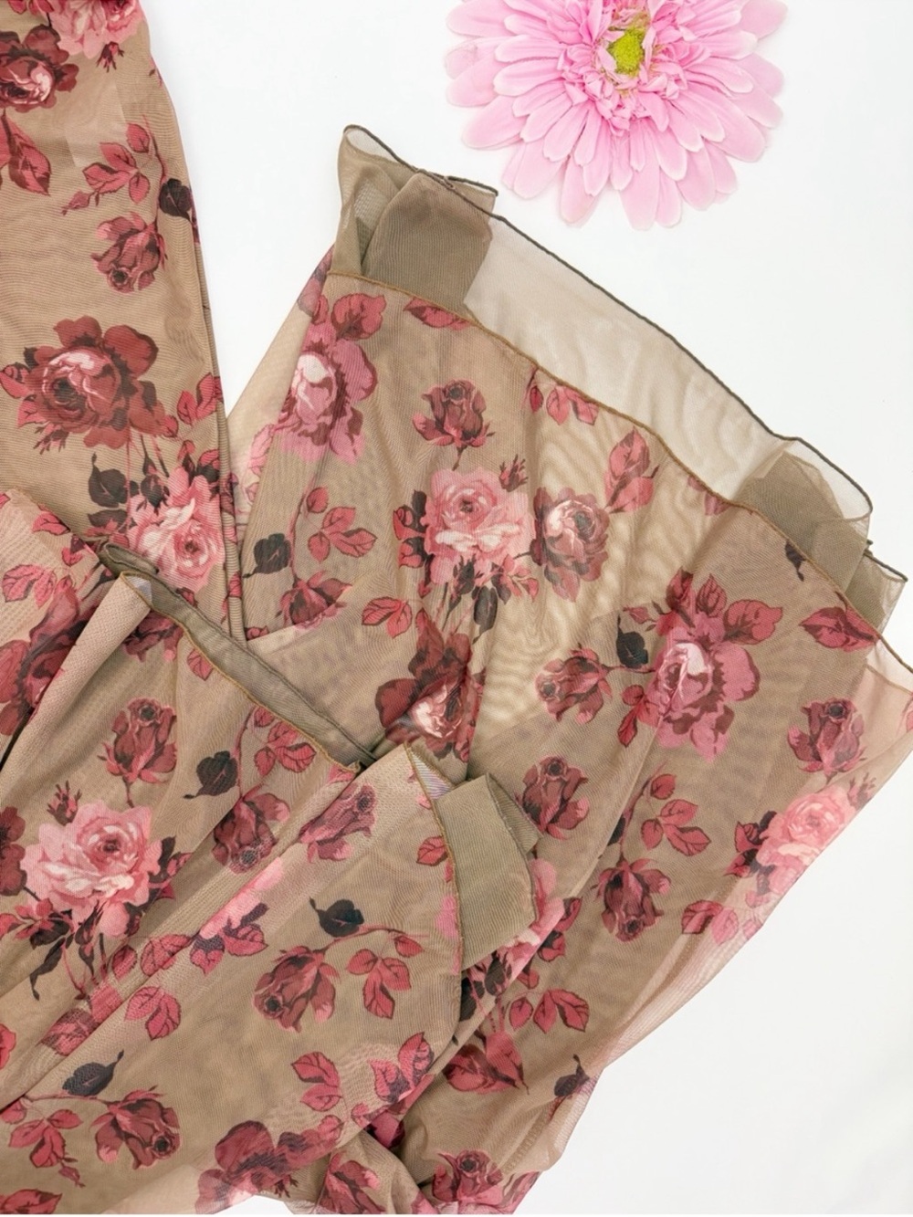 Floral Overlay Pants in Rose Pink and Taupe - Picture 4 of 11